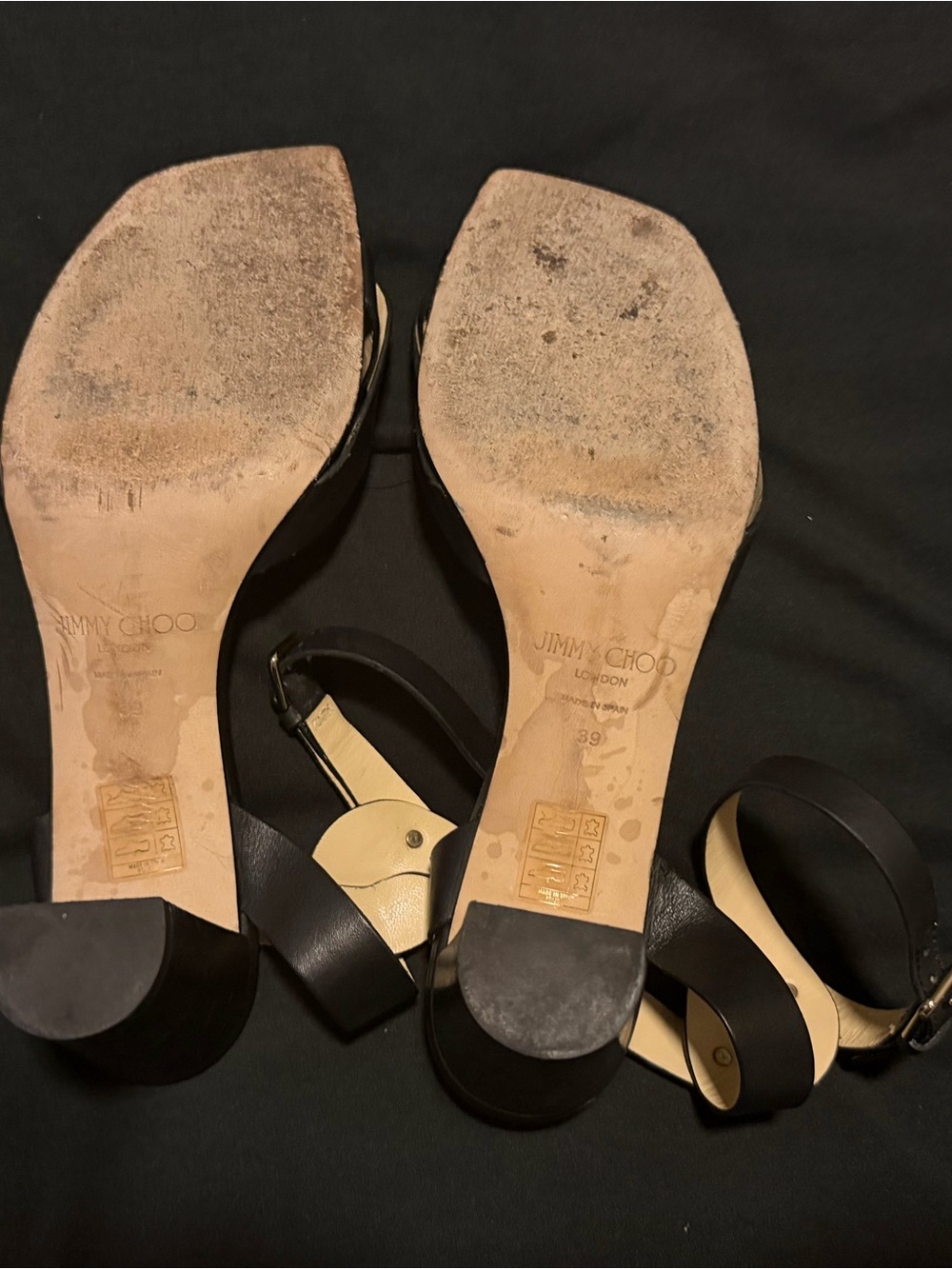 Jimmy Choo Black Leather Ankle-Strap Heels with Gold Studs - Picture 5 of 7